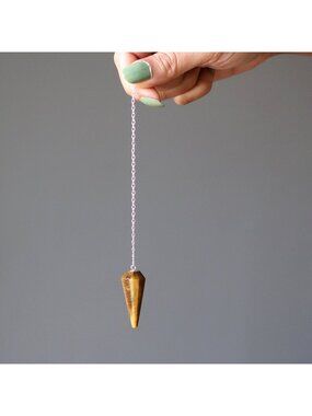 Tigers Eye Pendulum Healer Gem Sterling Silver Brown Chatoyant Crystal Dowsing